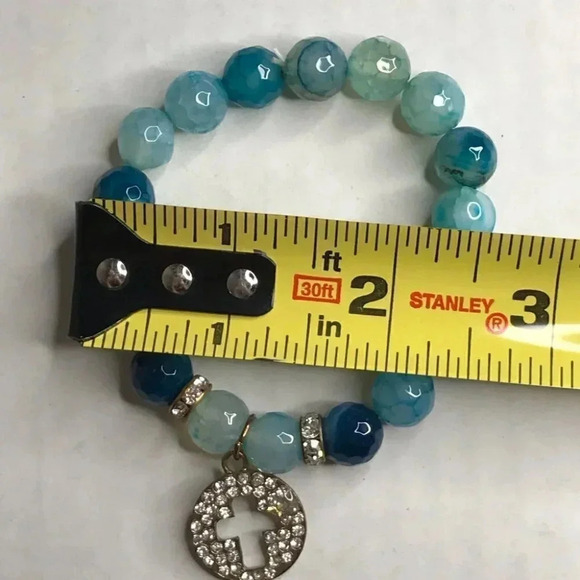Turquoise Blue Beaded Cross Bracelet - Picture 6 of 6